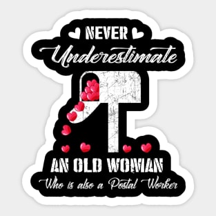 Never Underestimate An Old Woman Who Is A Postal Worker Costume Gift Sticker